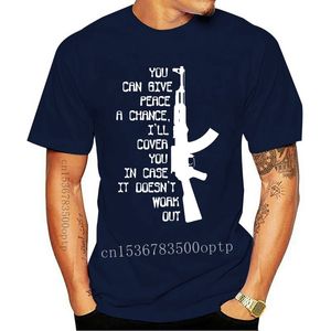 T-shirts pour hommes Funny Military Army Marines Ak47 'Donnez à la paix une chance que je vous couvrirai' Marque de mode ONeck Men T Shirt 230711