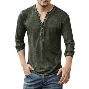 Camisetas para hombres Hombres Camiseta Vneck Manga larga Tops Botones con estilo Camiseta Otoño Casual Henley Camisa Sólida Ropa Masculina 5XL 230206