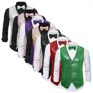 Gilets pour hommes 2023 Hommes Paillettes Costume Gilet Noir / Argent Vert Rouge Luxe Ball Party Stage Performance Splice Taille XXL - S