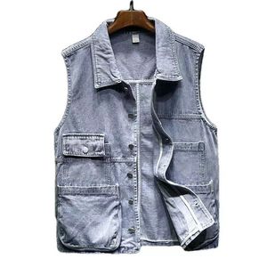 Gilets pour hommes 2023 Rétro Denim Gilet Hommes Sans Manches Cargo Veste Harajuku Style Outillage Jean Cowboy Mode Wasitcoat Vêtements Pour Hommes XXL 230909