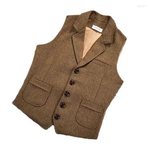 Gilet masculin 2024 Gireau Steampunk Formal Brown Blue Male Mâle Herringbone Wool Tweed Vintage Wilotco Business For Men Dress