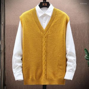 Chalecos para hombres Marca Hombres con cuello en V Suéter Chaleco 2023 Otoño Invierno Punto Harajuku Suéteres Hombres Mujeres Universidad Jerseys sueltos Streetwears