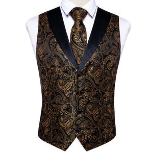 Chalecos de marca para hombre, conjunto de corbata para hombre, traje Floral de seda, corbata 4 Uds con patrón, chaleco dorado negro, fiesta de boda Formal