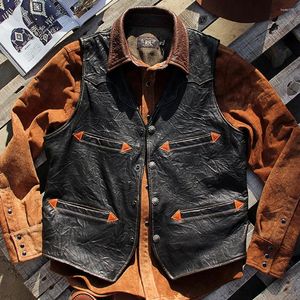 Chalecos para hombres Casual de negocios Cuello en V Slim Fit Chaleco de piel de oveja para hombre Abrigo Retro Motocicleta Mans Camisola de cuero Chaleco Weskit Estilo americano