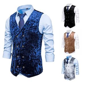 Chalecos de hombre Casual Business Fleeced sin mangas Caballeros Vintage Formal Blazer Chalecos Hombres Traje de doble botonadura