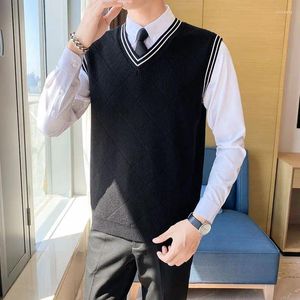 Gilets pour hommes Vêtements Pull en tricot noir Gilet masculin Gilet sans manches à rayures lisses Mode coréenne Plus Taille Commande Classique Coton A