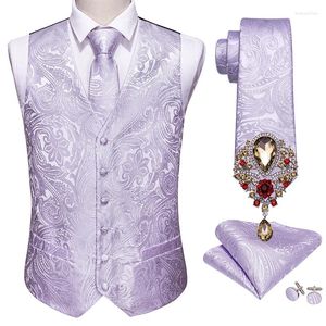 Chalecos de hombre Diseñador Chaleco de traje de boda para hombre Clásico Púrpura claro Paisley Jacquard Chaleco de seda Folral Conjunto de mariposa Barry.Wang