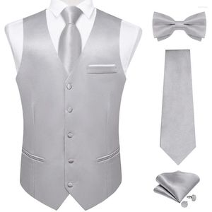 Gilets pour hommes élégant gris solide costume gilet avec poche satin gilet cravate noeud papillon mouchoir boutons de manchette pour smoking mariage bal