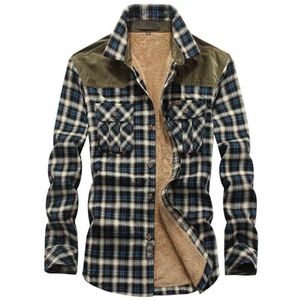 Chalecos para hombres Grandes y altos de lana Hombres Casual Otoño e invierno Estampado a cuadros Solapa Botón Abajo Bolsillo Camisa de manga larga Patchwork Abrigo suelto Hombres