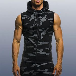 Gilets pour hommes Hommes Bodybuilding Débardeurs Sweats à capuche sans manches Homme Casual Camouflage Gilet à capuche Mâle Camo Vêtements 230904