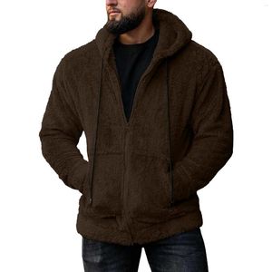 Gilets pour hommes hommes sweat à capuche polaire sweat-shirt fermeture éclair hiver solide vêtements de couleur à manches longues garder au chaud poche manteau de mode
