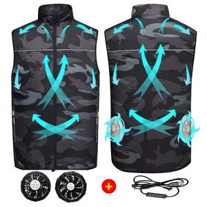 Gilets pour hommes Hommes Gilet de glace Ventilateur Climatisation Vêtements Cool Gilet Sport USB Charge Gilet de refroidissement Travailleur Camping en plein air Pêche Été Cool 230914