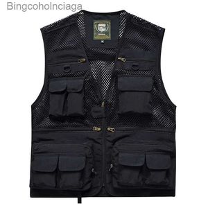 Gilets pour hommes Hommes Mesh Casual Pêche Travail Safari Voyage Photo Cargo Gilet Veste d'été LTI PocketsL231014