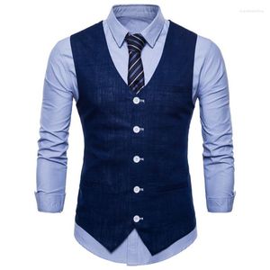 Gilets pour hommes Hommes Costume Gilet Coton Lin Business Casual Slim Fit Gilet Style Britannique Simple Boutonnage Veste Sans Manches Gilet De Mariage Mâle