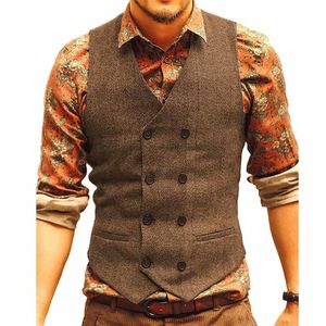 Hommes Gilets Hommes Gilets Costume Gilet Tweed Homme Gilet Marron Noir Groomman Vêtements De Mariage Veste Style Victorien Steampunk Business 230311