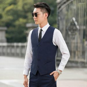 Chalecos para hombre Chaleco de traje sin mangas para hombre Casual Business Top Slim Fit Button Up Office Wear Chaleco negro azul para hombre de talla grande 5xl 6xl