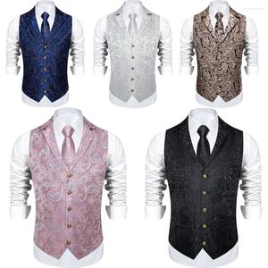 Chalecos para hombres Traje para hombre Chaleco Negro Plata Paisley Floral Chaleco gótico Vestidos de fiesta Conjunto de corbata victoriana Groomman para boda