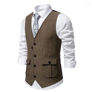 Gilets pour hommes Mens Vintage Western Herringbone Tweed Costume Gilet Laine Mélange V Cou Slim Fit Gilet Hommes Formel Business Gilet Homme XXL