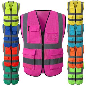 Hommes gilets poches vêtements de travail sécurité réfléchissant hommes gilet beaucoup rose pour respirant Vis sécurité travail Hi maille avec