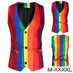 Gilets pour hommes Rainbow Stripes Costume Gilet Mode Version Coréenne Britannique Vêtements Banquet À La Mode Casual Gilet Slim À Poitrine 230317