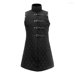 Gilets pour hommes sans manches armure médiévale Vintage coton gilet Rivet ceinture boucle Pirate col montant veste rôle vêtements