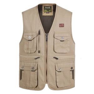 Gilets pour hommes Printemps et automne loisirs de plein air pographie gilet coton toile gilet pour hommes pêche multi-poches gilet ample grande taille S-4XL 231026