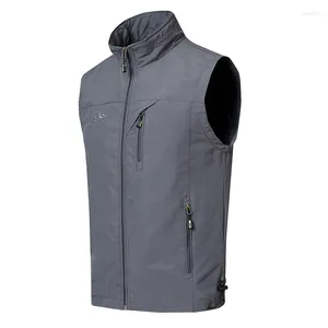 Gilets pour hommes printemps et automne mince moyen personnes âgées gilet décontracté solide col debout respirant grand manteau d'épaule ample