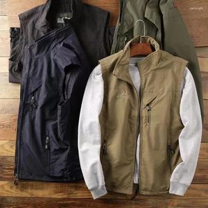 Chalecos para hombre Chaleco de trabajo al aire libre Multi bolsillo táctico impermeable Top chaqueta de manga corta