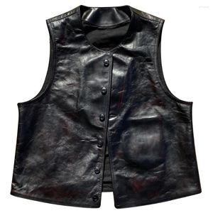 Gilets pour hommes Vintage Horseskin Automotive Hommes Gilet Manteau En Cuir Véritable Workwear Gilet Pour Homme Biker Weskit European Street Summer