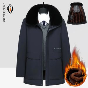 Chalecos para hombres Chaqueta larga de invierno Hombres Cuello de piel Acolchado Grueso Cálido Tallas grandes Polar A prueba de viento Parkas de gran tamaño Franela Abrigo suelto impermeable 231117