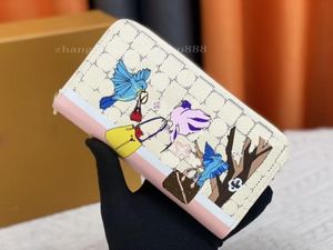 Cartera para hombre Bird White Grid Monedero para mujer Diseñador de lujo Pures Titular de la tarjeta clásica Flor de un solo tirón Monedero original a prueba de agua y bolsa M60017