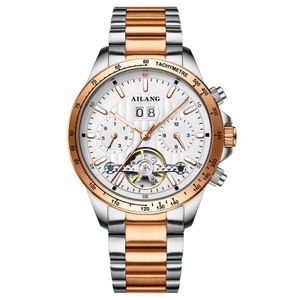 Montre masculine, sangle en caoutchouc, boîtier en acier inoxydable, mouvement creux Ailang8828