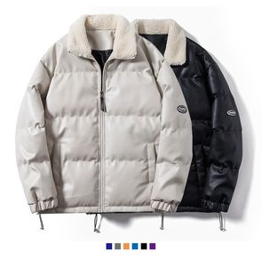 Abrigo acolchado de algodón de cuero Pu de invierno para hombre, chaqueta acolchada gruesa informal con parte inferior acanalada de marca de tendencia S M L XL XXL XXXL