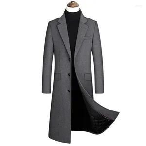 Men's Wool 2023 Extra Long Trench Coat Slim Fit Woolen Peacoat Windbreaker Homme 4XL Male Winter Brand Mens Cashmere