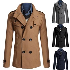 Mezclas de lana para hombres 2023 Invierno para hombre Cálido Trench Abrigo de lana Chaquetas casuales delgadas Hombre Sólido Collar de soporte Doble Peacoat Parka 231013