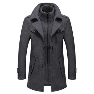 Mélanges de laine pour hommes Faux deux pièces Mélange Manteau Hommes 2023 Hiver Nouveaux Hommes Cachemire Slim Fit Laine Peacoat Business Pardessus Coupe-Ventyolq