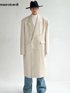 Mezclas de lana para hombres Mauroicardi otoño invierno largo beige de gran tamaño grueso cálido abrigo suave hombres doble botonadura suelta moda coreana 2023 231011