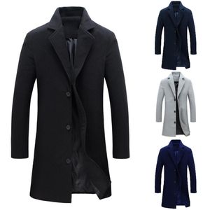 Men's Wool Blends Thickened mens Coats and Jacket Winter Warm Solid Color Woolen Trench Slim Long Coat Outwear Overcoat Men Jackets 220905