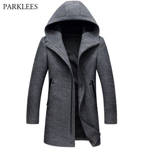 Manteaux de laine pour hommes Vestes d'hiver Cachemire Veste à capuche Homme Marque Mens Mode Vêtements d'extérieur Chaud Zipper Overcoat Woollen Pea Coat 3XL 211122