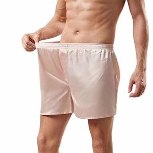 Hombres Ropa interior de satén Boxers Pijamas de seda suave Troncos Pantalones cortos Ropa interior Ropa de dormir suelta Ropa de dormir en casa Pantalones para dormir Ropa de dormir Boxershorts T3mD #