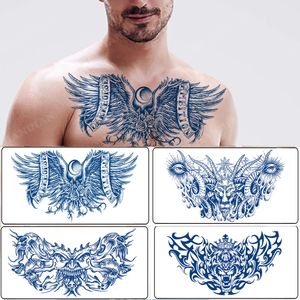 Hommes jus semi-permanent étanche tatouage temporaire faux autocollant 715 jours longue durée grande poitrine lune drapeau aile maître Totem 240311