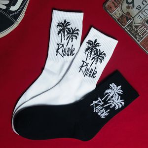 Hommes chaussettes nouveauté mâle Rhode cocotiers blanc noir sport bas lettre coton ordinaire Cool pure