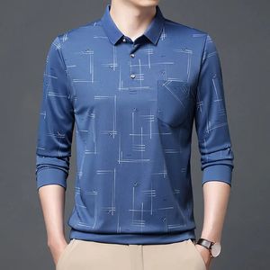 Hommes Streetwear mode polos coréen printemps automne bureau d'affaires à manches longues revers lâche mâle vêtements poches décontracté hauts 240227