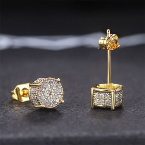 Men Pending Vintage Hip Hop Jewelry 925 Silver Pin Round Pave Shining Cz Diamond Women Pendientes para Niza Amantes Regalo