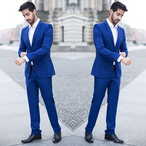 Trajes de hombre para trajes de boda Royal Blue Man Business Jacket Skinny Groom Tuxedo 2 piezas abrigo pantalones Slim Fit Terno Masculino Costum