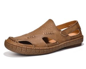 Zapatos de playa de verano para hombre, Sandalias de cuero genuino a la moda, zapatos informales de lujo para niños, Sandalias para exteriores, chanclas para hombre de gran tamaño