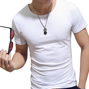 Hombres Verano O Cuello Casual Camiseta Cuello Blanco Llano Hombres Camisetas Manga corta Camiseta Slim Fit Mens Tops 220526