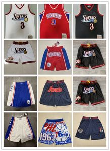 men Throwback Basketball Shorts pocket Allen 3 Iverson Joel Basketball Jerseys Blue red white black