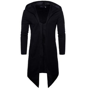 Gabardina con capucha sin botones para hombre, sudaderas con capucha de primavera y otoño, moda larga, color negro para abrigo