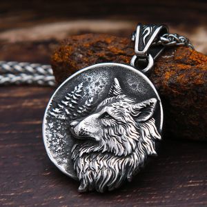 Collier pendentif loup Viking Vintage pour hommes, Punk Street Rock nordique 14K, or blanc, tête de loup Odin, bijoux à la mode